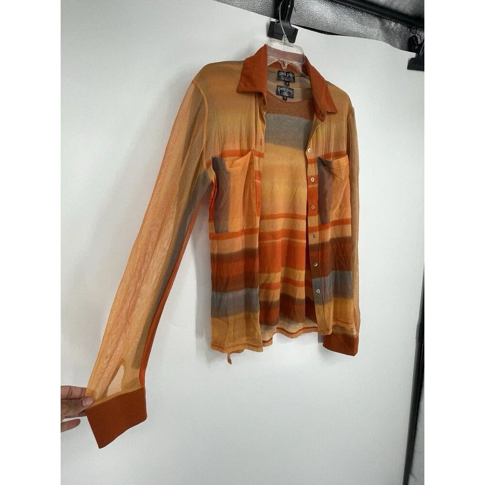Petit Pois by Viviana G Mesh Top Orange 2 Piece Long Sleeve Top Artsy Y2K USA